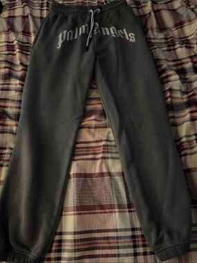 Palm Angels Charcoal Sweatpants with White Gothic Logo